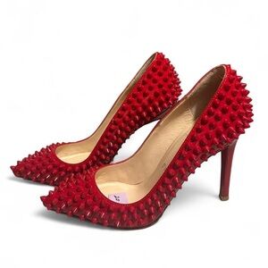 Christian louboutin red patent leather pigalle spiked heels